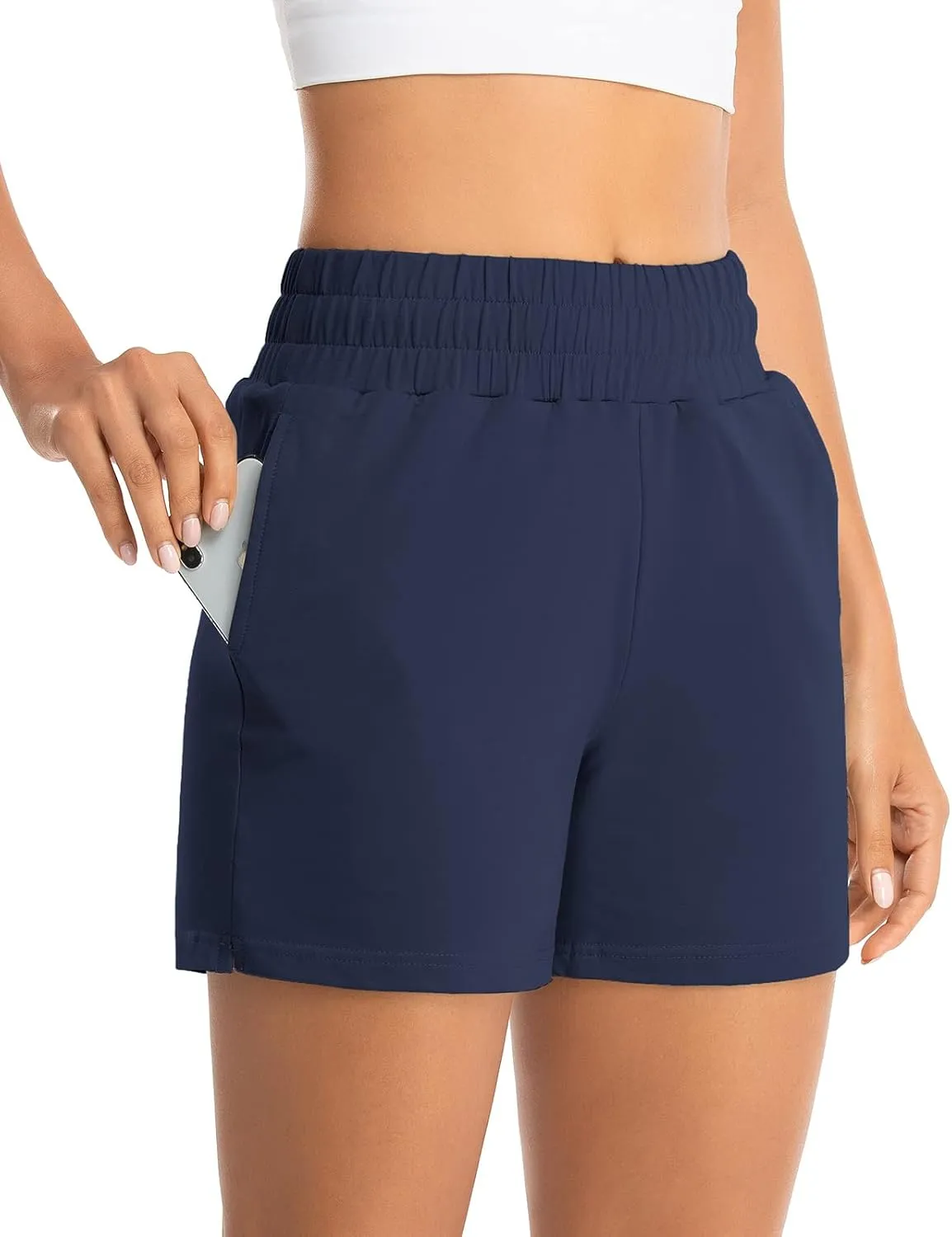 Benirap Womens Shorts Quick-Dry Running Shorts Sports Layer Elastic Waist Workout Athletic Shorts with Zipper Pocket 2"