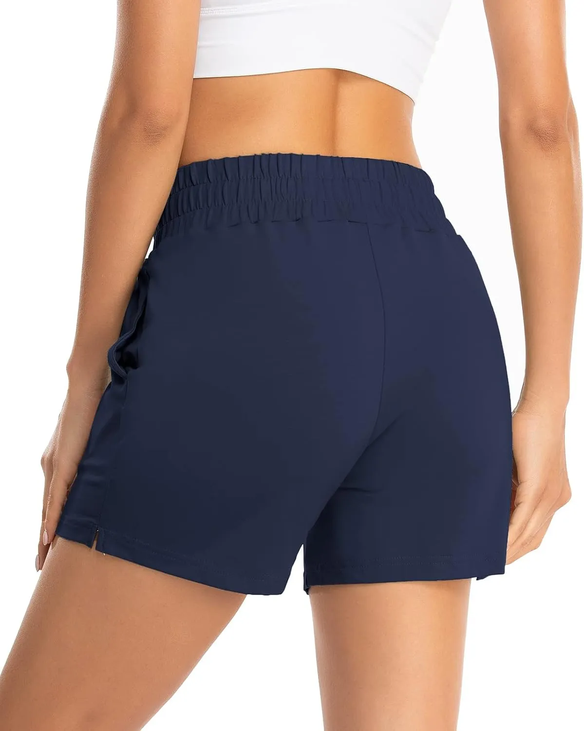 Benirap Womens Shorts Quick-Dry Running Shorts Sports Layer Elastic Waist Workout Athletic Shorts with Zipper Pocket 2"