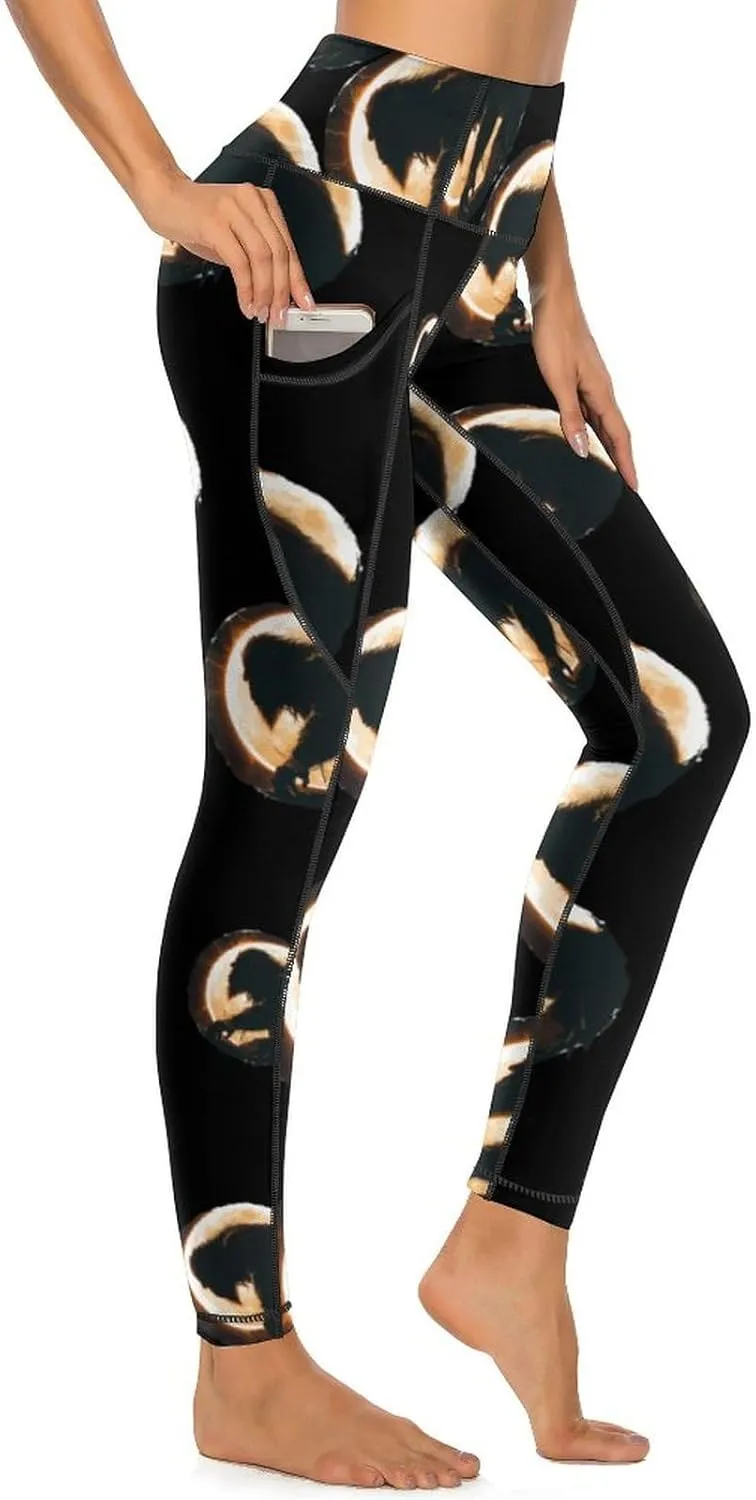Bigfoot Total Solar Eclipse Women's Yoga Pants Leggings with Pockets High Waist Compression Workout Pants