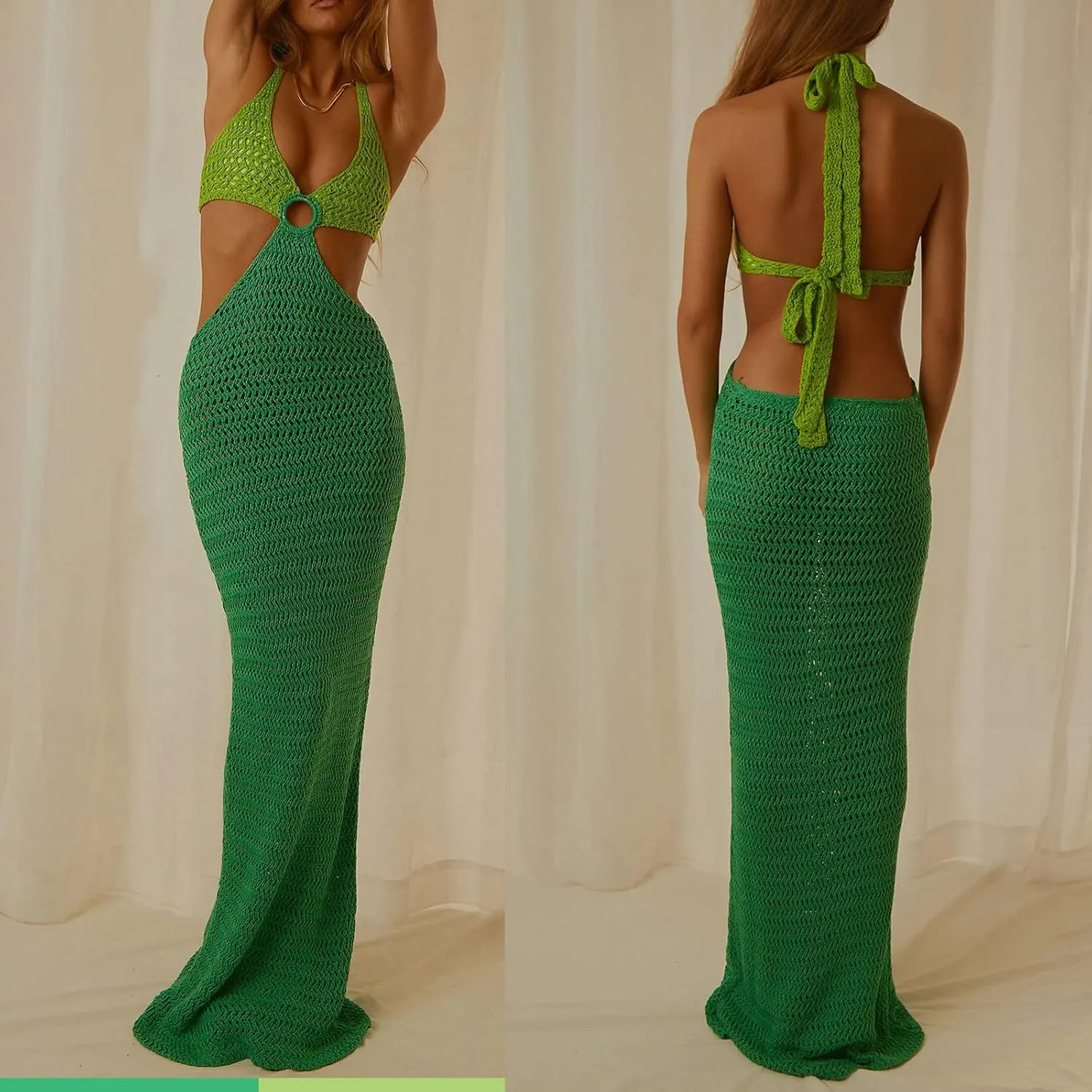 Bodycon Dresses for Women Summer Knit Hollow Out Sexy Night Out Midi Maxi Dress Sleeveless Long Cut Out Dress