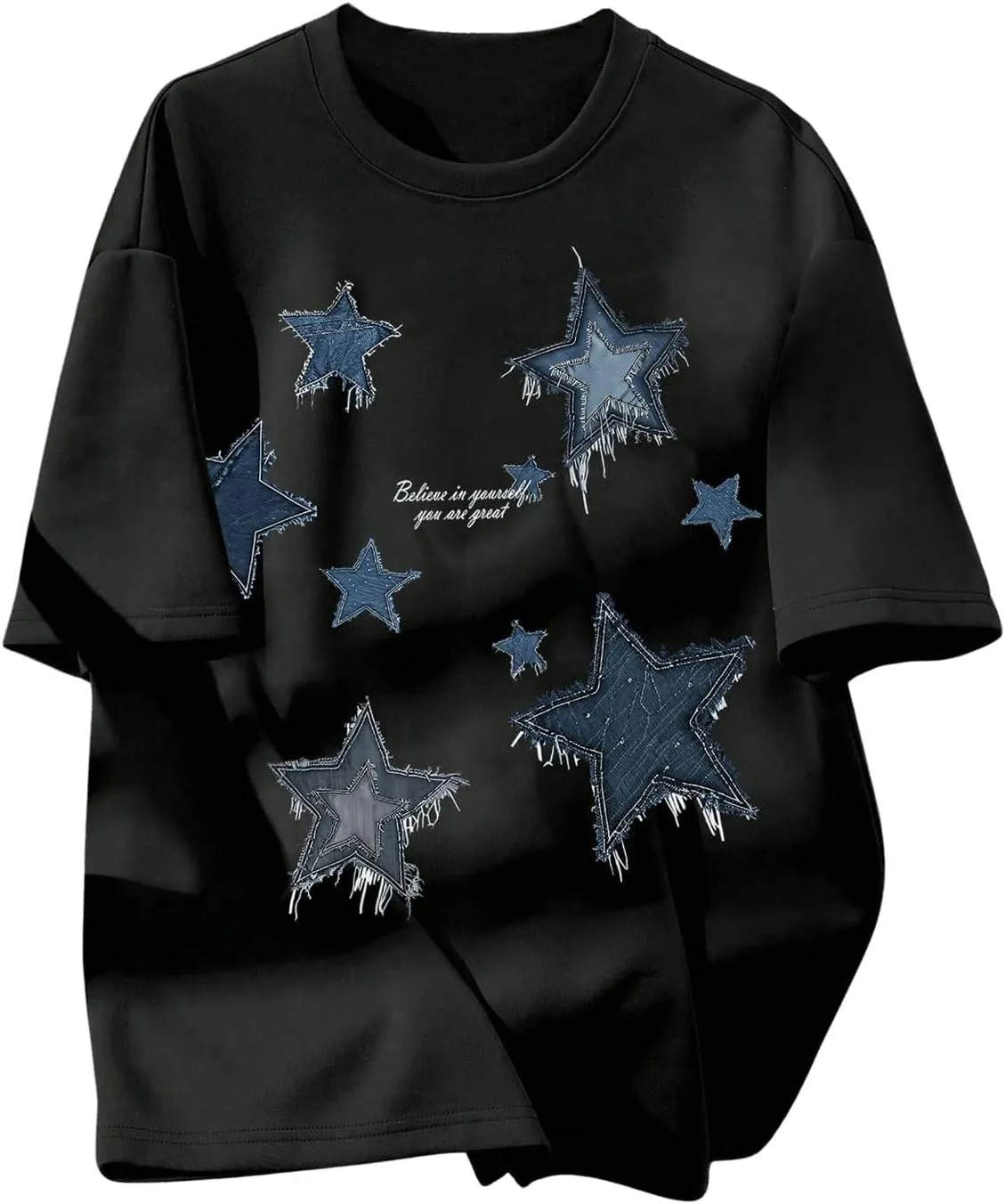 Boy's Casual Tropical Star Letter Print T Shirt Short Sleeve Crew Neck Drop Shoulder Tee Tops