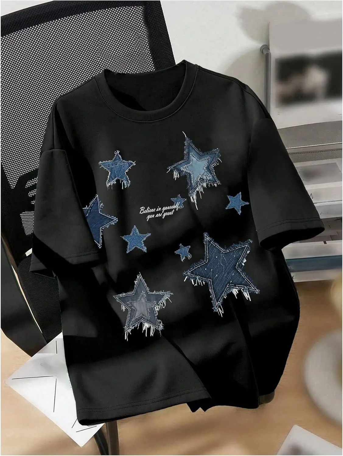 Boy's Casual Tropical Star Letter Print T Shirt Short Sleeve Crew Neck Drop Shoulder Tee Tops