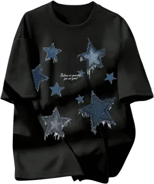 Boy's Casual Tropical Star Letter Print T Shirt Short Sleeve Crew Neck Drop Shoulder Tee Tops