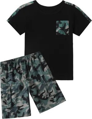 Boys clothes camouflage stitching short-sleeved T-shirt camouflage shorts teen boys summer outfits