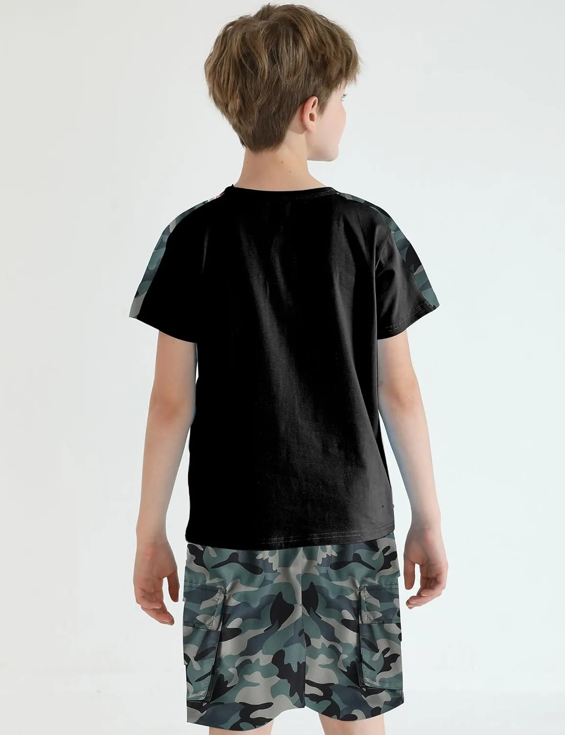 Boys clothes camouflage stitching short-sleeved T-shirt camouflage shorts teen boys summer outfits