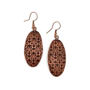 Brown Ornate Patina Oval Earrings
