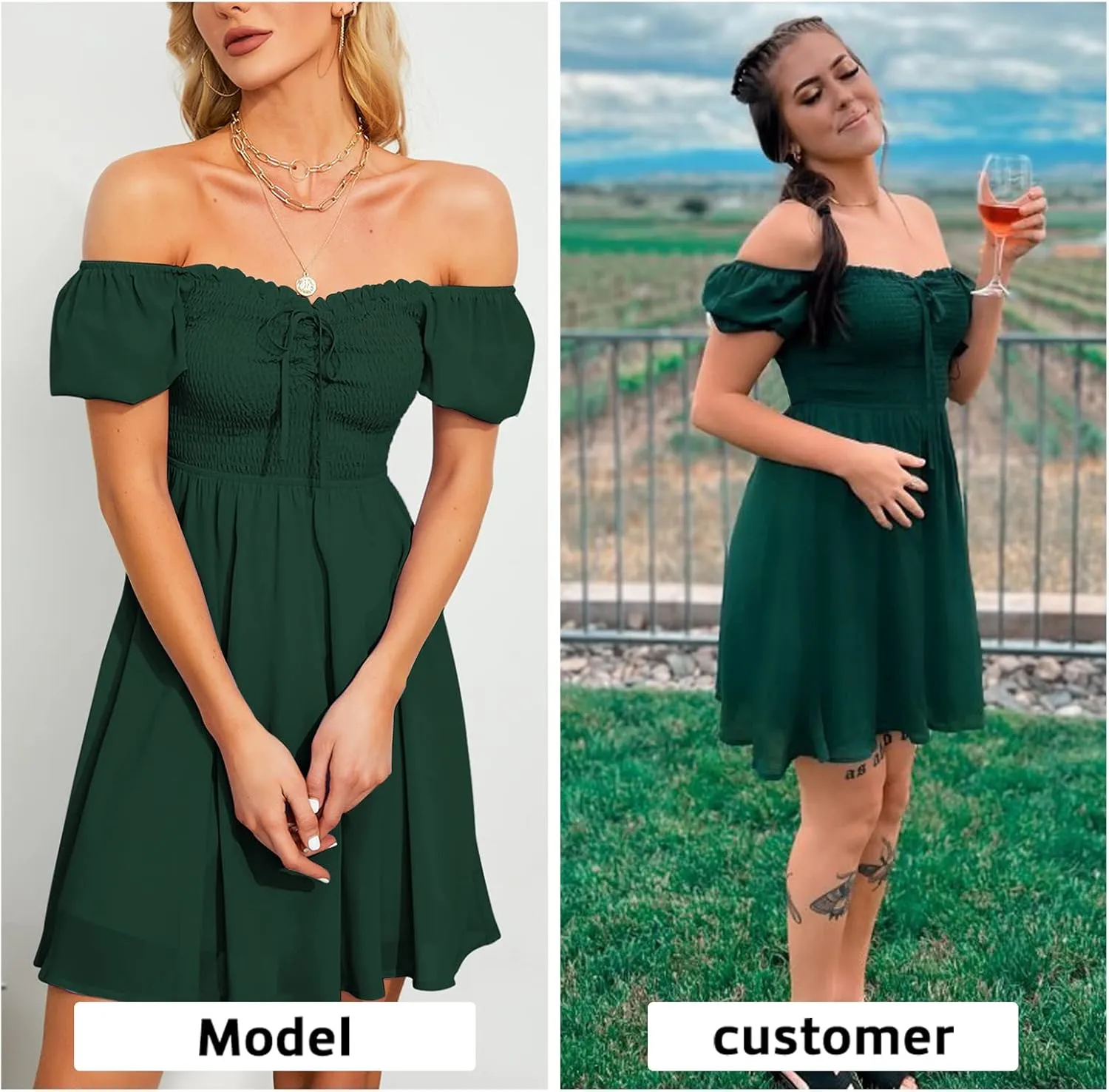 Byinns Women's Sweetheart Neckline Dress Smocked Sundress Puff Short Sleeve Drawstring Dresses