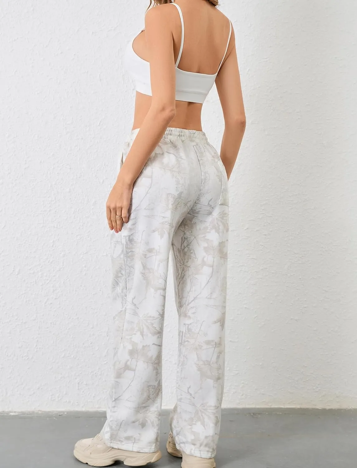 Camo Pants for Women Wide Leg High Waist Drawstring Camo Sweatpants Fleece Baggy Causal Jogger Workout Pants