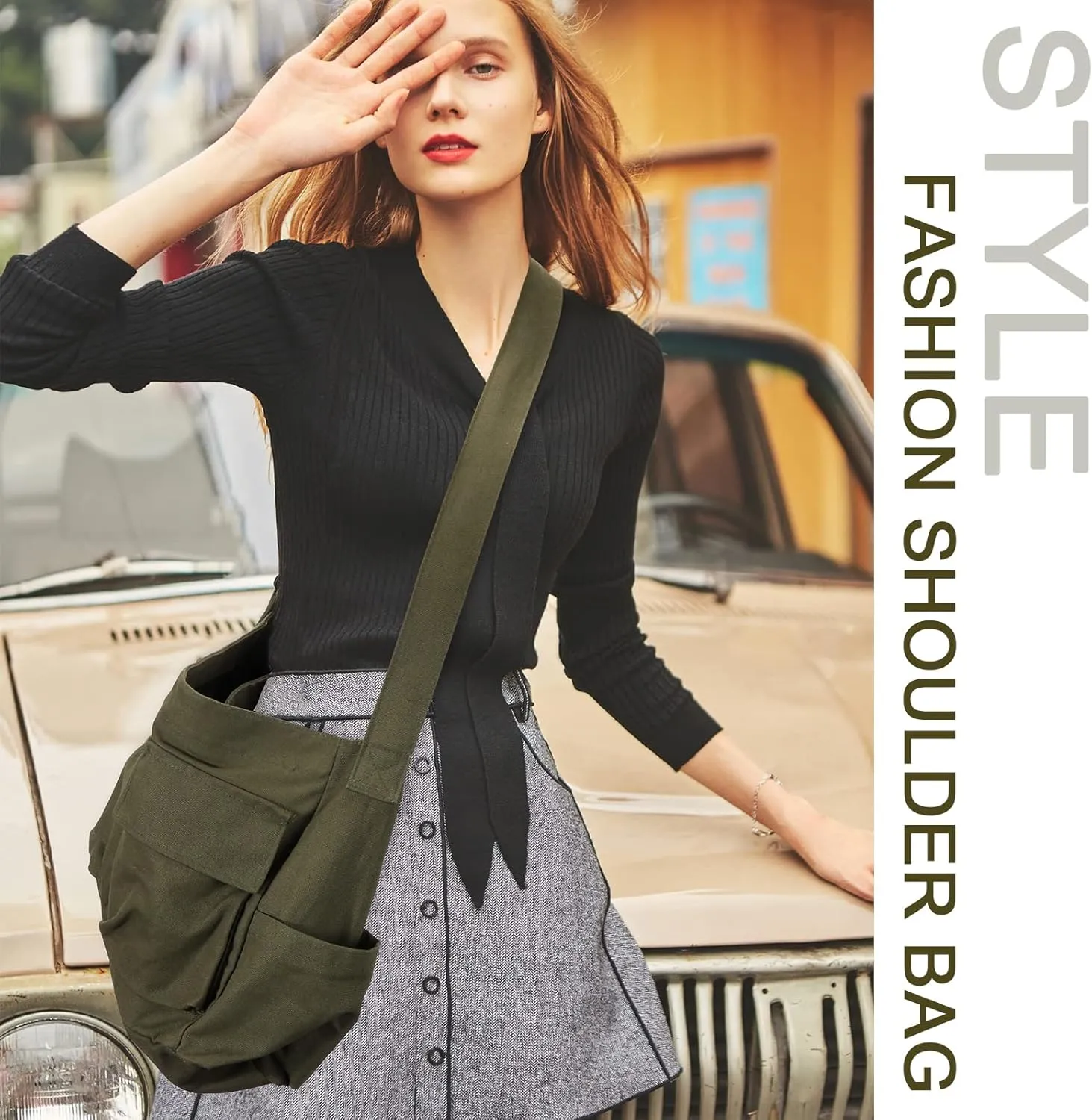 Canvas Messenger Bag Large Hobo Crossbody Bags with Multiple Pockets,School Vintage Shoulder Laptop Bag for Women and Men