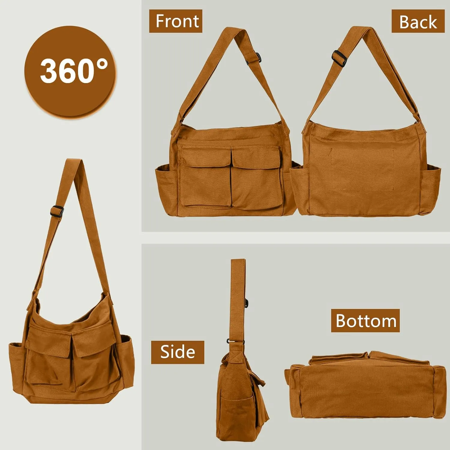 Canvas Messenger Bag Large Hobo Crossbody Bags with Multiple Pockets,School Vintage Shoulder Laptop Bag for Women and Men