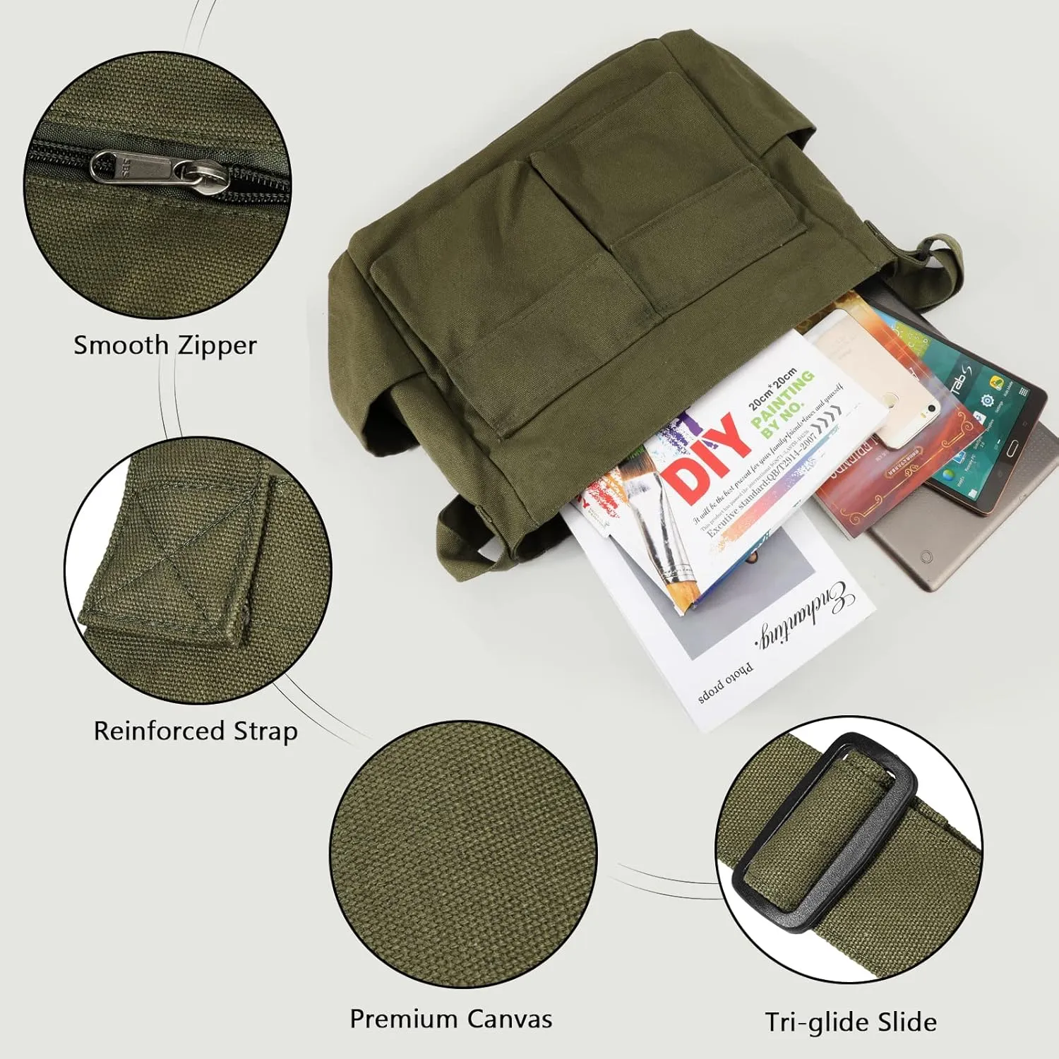 Canvas Messenger Bag Large Hobo Crossbody Bags with Multiple Pockets,School Vintage Shoulder Laptop Bag for Women and Men