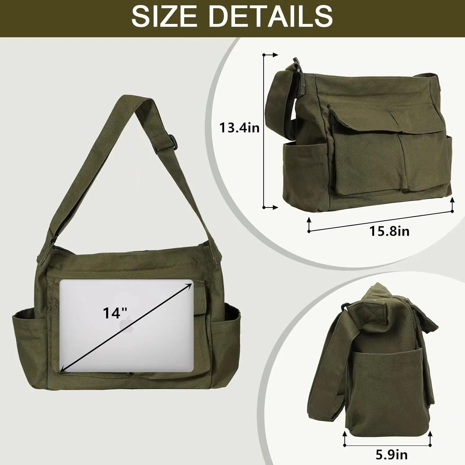 Canvas Messenger Bag Large Hobo Crossbody Bags with Multiple Pockets,School Vintage Shoulder Laptop Bag for Women and Men