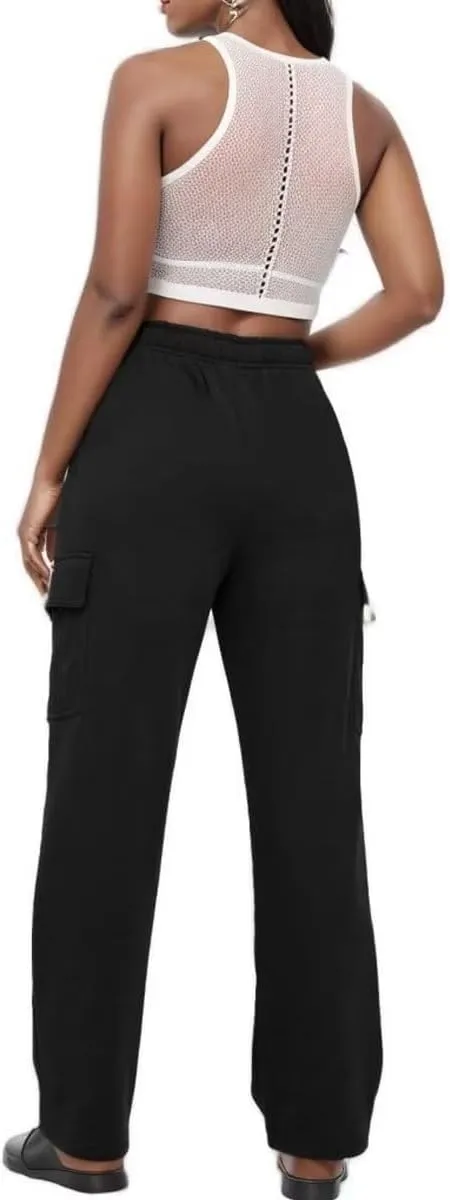Cargo Sweatpants Women Oversized Wide Leg Fleece Elastic High Waist Lounge Pant Athletic Lounge Trousers with Pockets