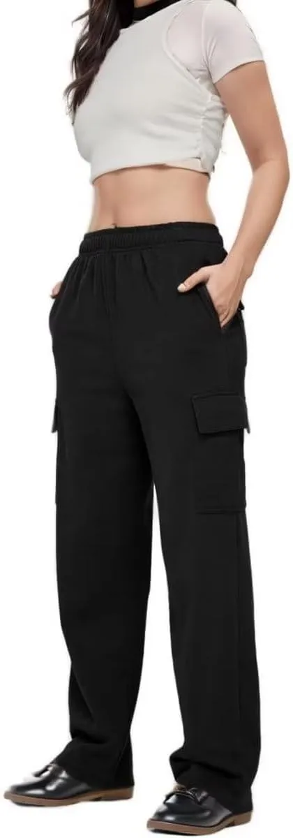 Cargo Sweatpants Women Oversized Wide Leg Fleece Elastic High Waist Lounge Pant Athletic Lounge Trousers with Pockets