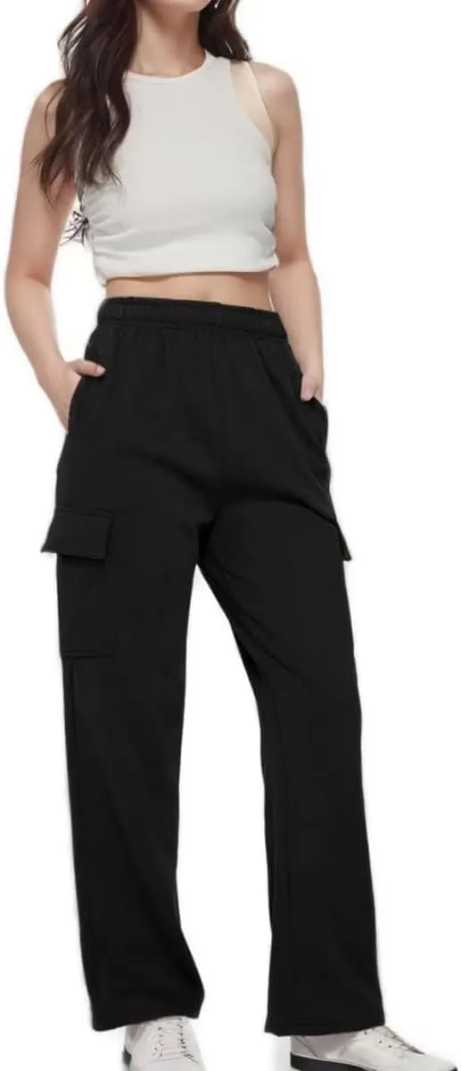 Cargo Sweatpants Women Oversized Wide Leg Fleece Elastic High Waist Lounge Pant Athletic Lounge Trousers with Pockets