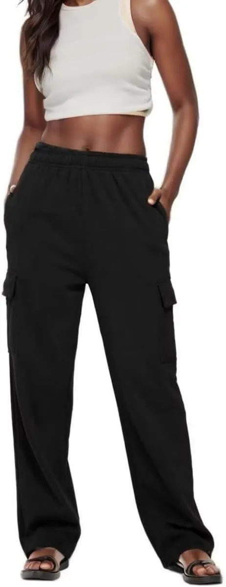 Cargo Sweatpants Women Oversized Wide Leg Fleece Elastic High Waist Lounge Pant Athletic Lounge Trousers with Pockets