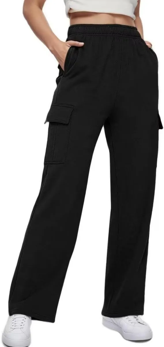 Cargo Sweatpants Women Oversized Wide Leg Fleece Elastic High Waist Lounge Pant Athletic Lounge Trousers with Pockets