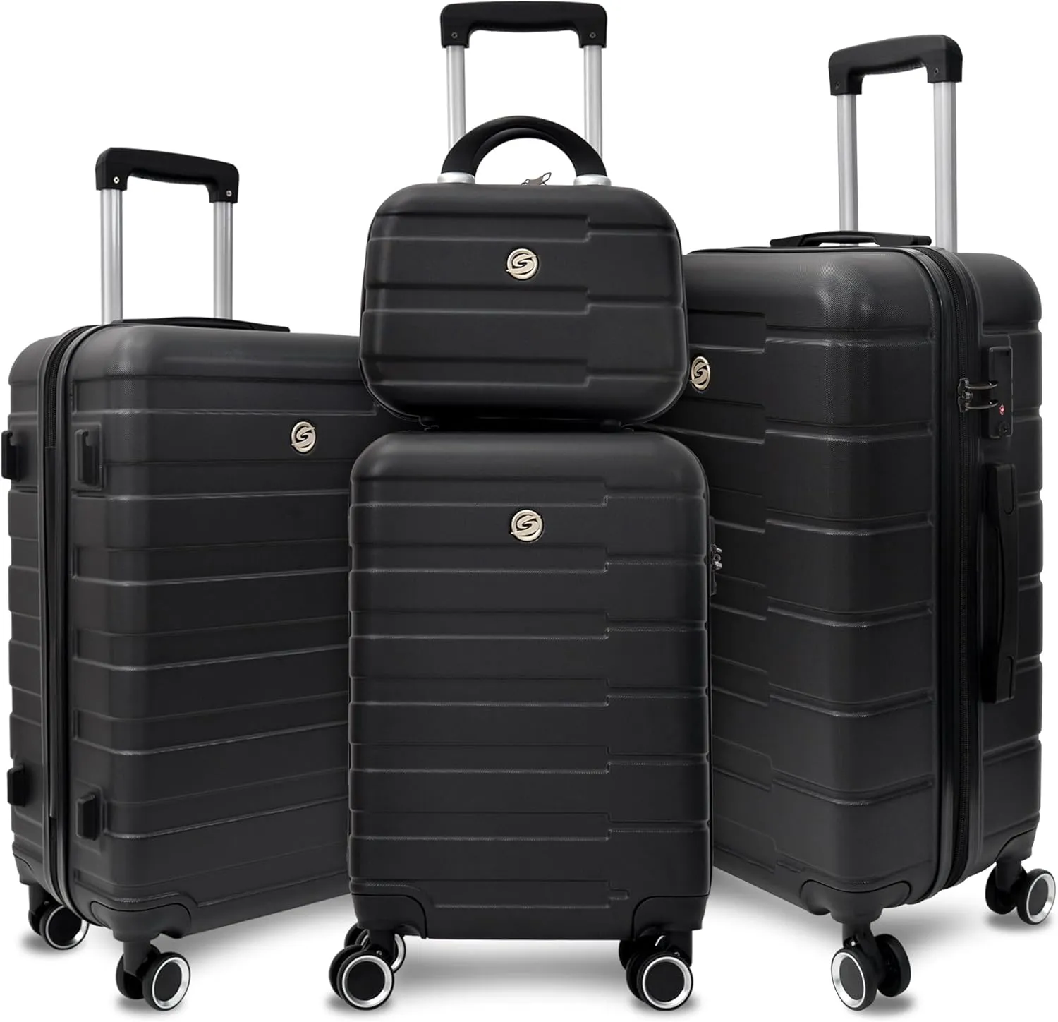 Carry on Luggage Set 4 Piece Suitcase Set Lightweight with 4 Spinner Wheels and TSA Locks (Black)