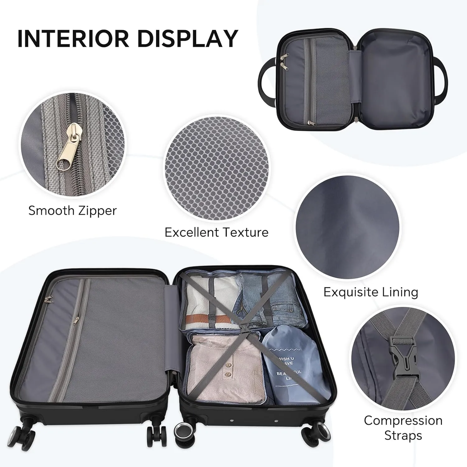 Carry on Luggage Set 4 Piece Suitcase Set Lightweight with 4 Spinner Wheels and TSA Locks (Black)