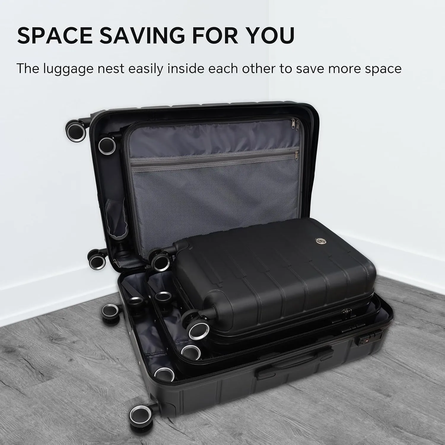 Carry on Luggage Set 4 Piece Suitcase Set Lightweight with 4 Spinner Wheels and TSA Locks (Black)