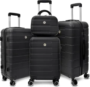 Carry on Luggage Set 4 Piece Suitcase Set Lightweight with 4 Spinner Wheels and TSA Locks (Black)