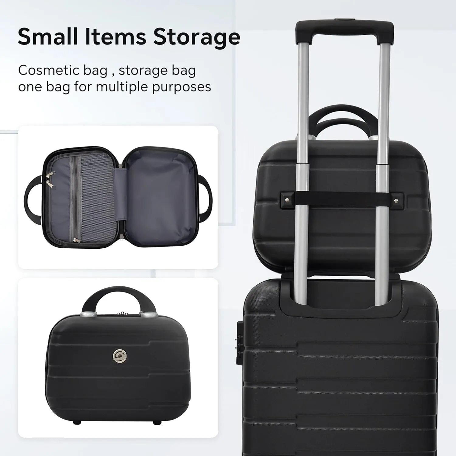 Carry on Luggage Set 4 Piece Suitcase Set Lightweight with 4 Spinner Wheels and TSA Locks (Black)