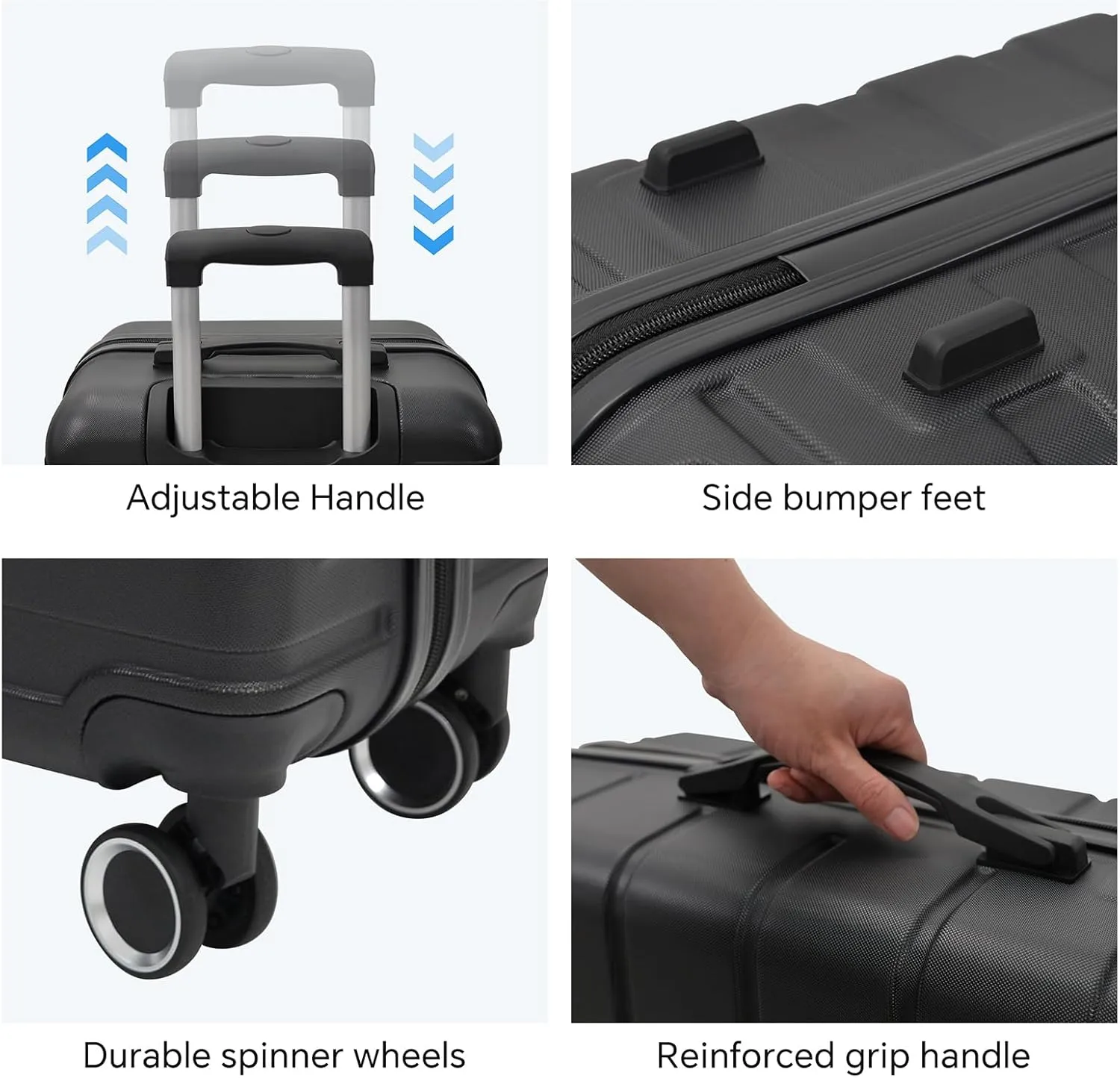 Carry on Luggage Set 4 Piece Suitcase Set Lightweight with 4 Spinner Wheels and TSA Locks (Black)