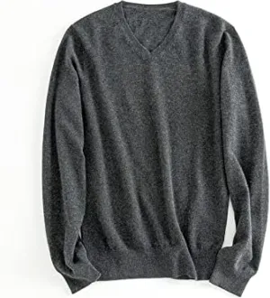 Cashmere Sweater V-Neck Long-Sleeved Solid Color Pullover Sweater Men's Bottoming Shirt,Grey,L
