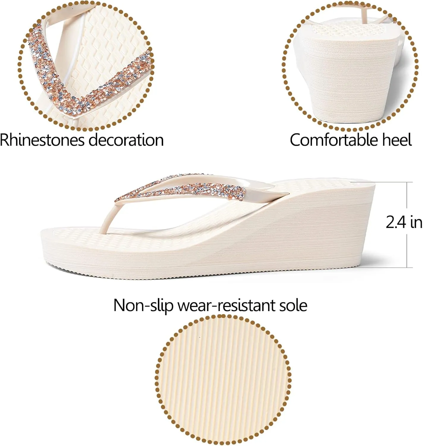 CERYTHRINA Women's Rhinestone Wedge Flip Flops 2.4 inch Summer Platform Sandals