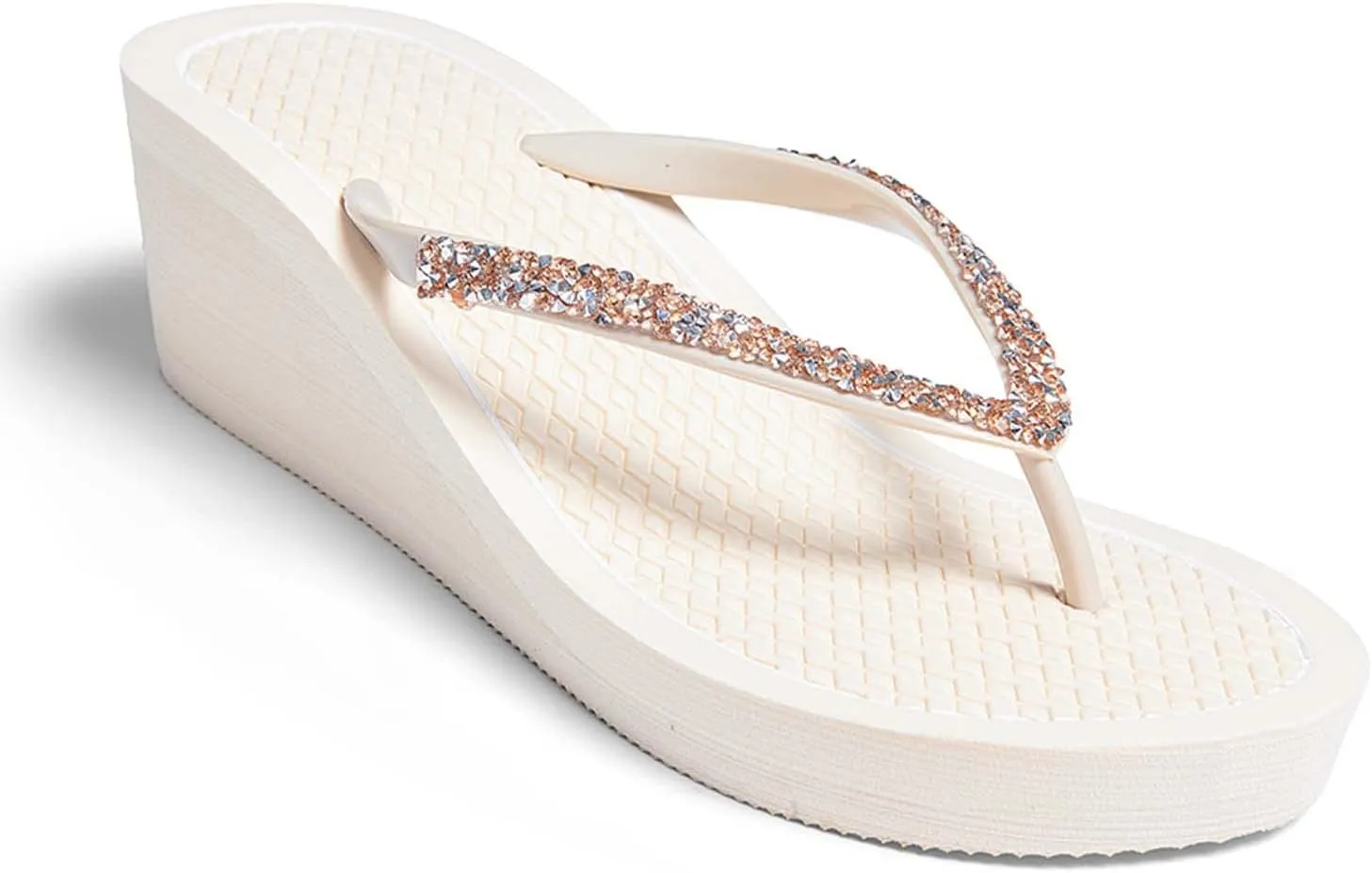 CERYTHRINA Women's Rhinestone Wedge Flip Flops 2.4 inch Summer Platform Sandals