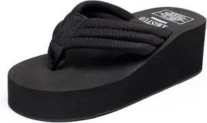 CERYTHRINA Women's Rhinestone Wedge Flip Flops 2.4 inch Summer Platform Sandals