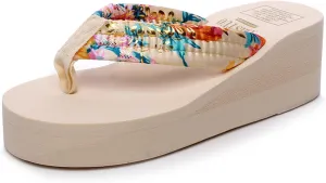 CERYTHRINA Women's Rhinestone Wedge Flip Flops 2.4 inch Summer Platform Sandals
