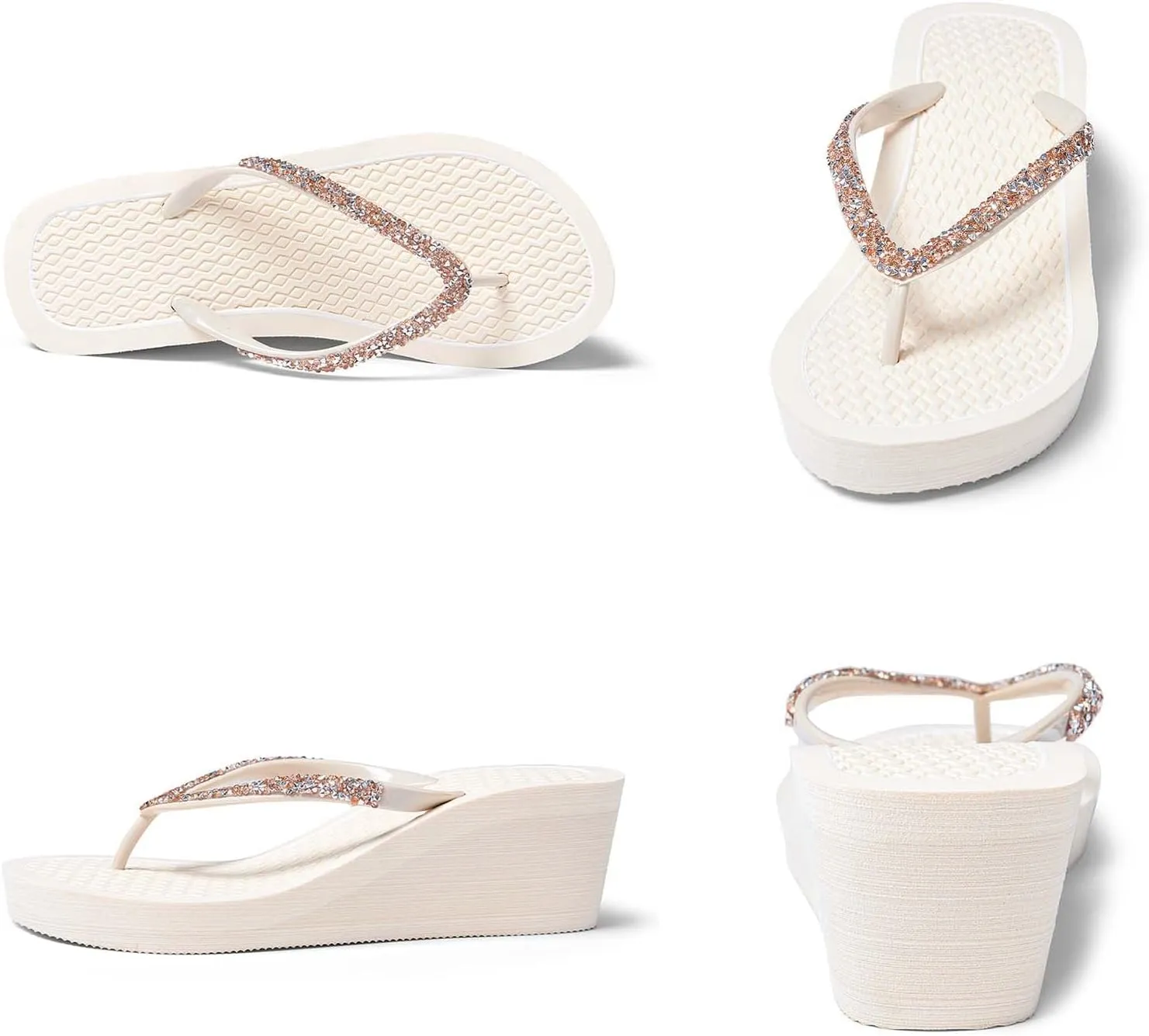 CERYTHRINA Women's Rhinestone Wedge Flip Flops 2.4 inch Summer Platform Sandals