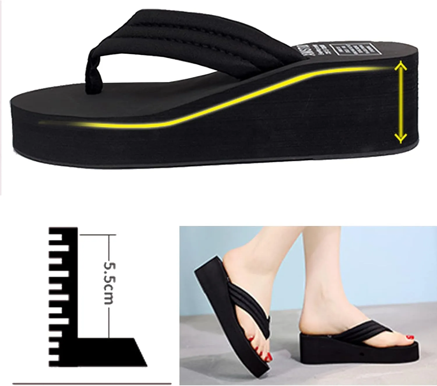 CERYTHRINA Women's Rhinestone Wedge Flip Flops 2.4 inch Summer Platform Sandals