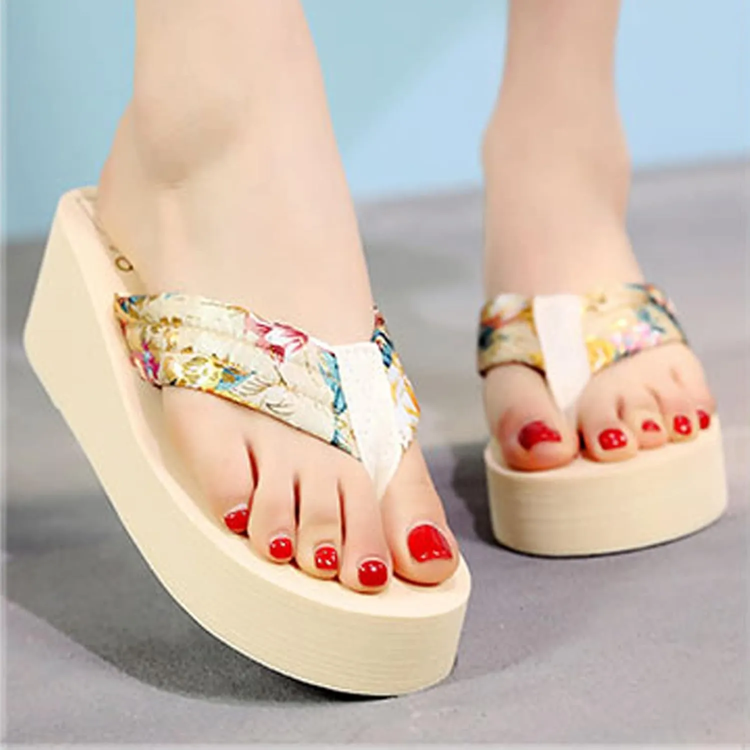 CERYTHRINA Women's Rhinestone Wedge Flip Flops 2.4 inch Summer Platform Sandals
