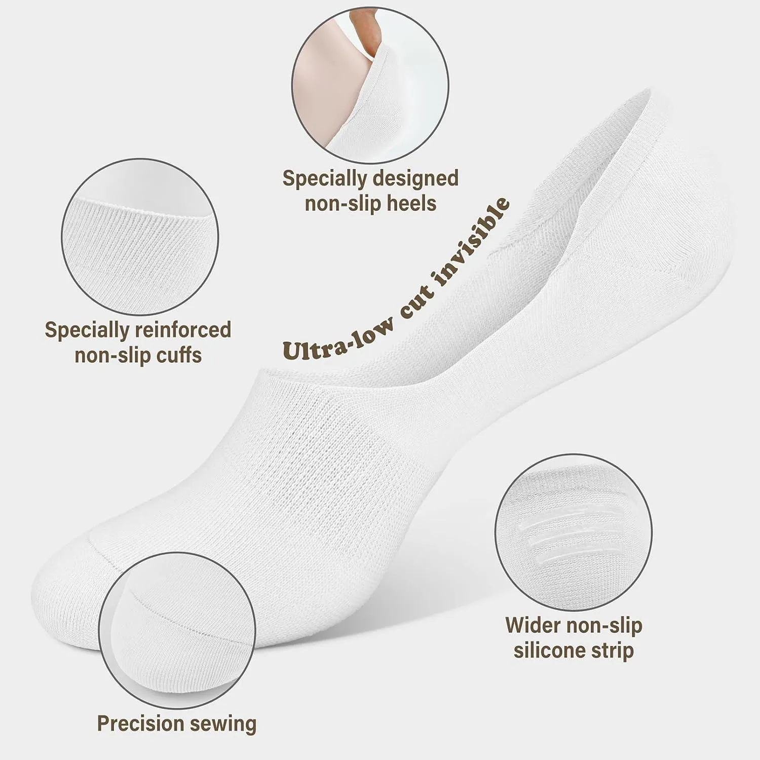 CHARMKING 8 Pairs Women Invisible No Show Socks Triple-reinforced slip resistance All-Day Breathable & Moisture Wicking