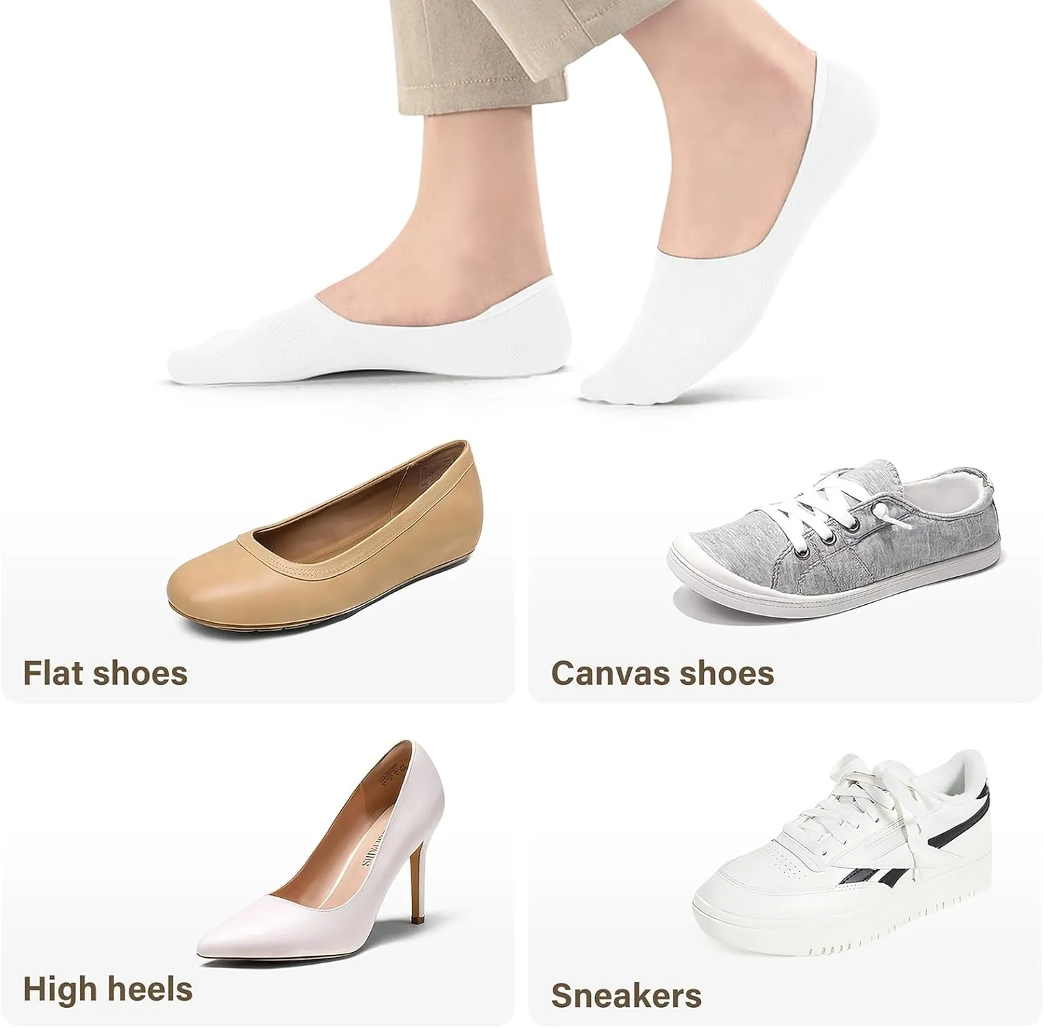 CHARMKING 8 Pairs Women Invisible No Show Socks Triple-reinforced slip resistance All-Day Breathable & Moisture Wicking