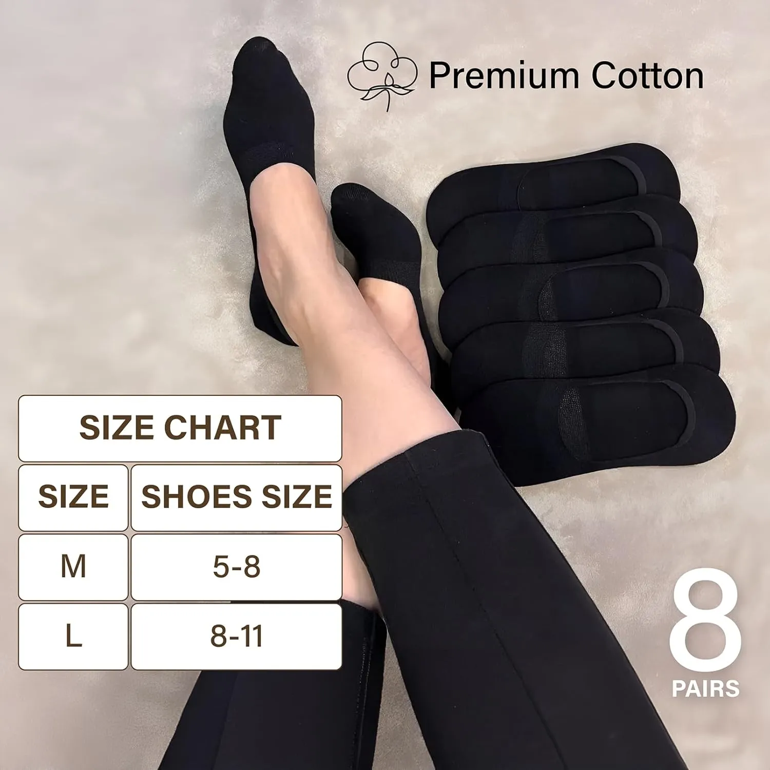 CHARMKING 8 Pairs Women Invisible No Show Socks Triple-reinforced slip resistance All-Day Breathable & Moisture Wicking