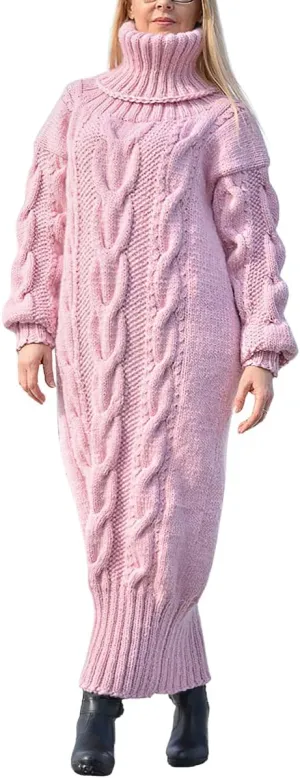 chouyatou Women's Chunky Turtleneck Sweater Dress Cable Knit Maxi Long Pullover Sweater Dress