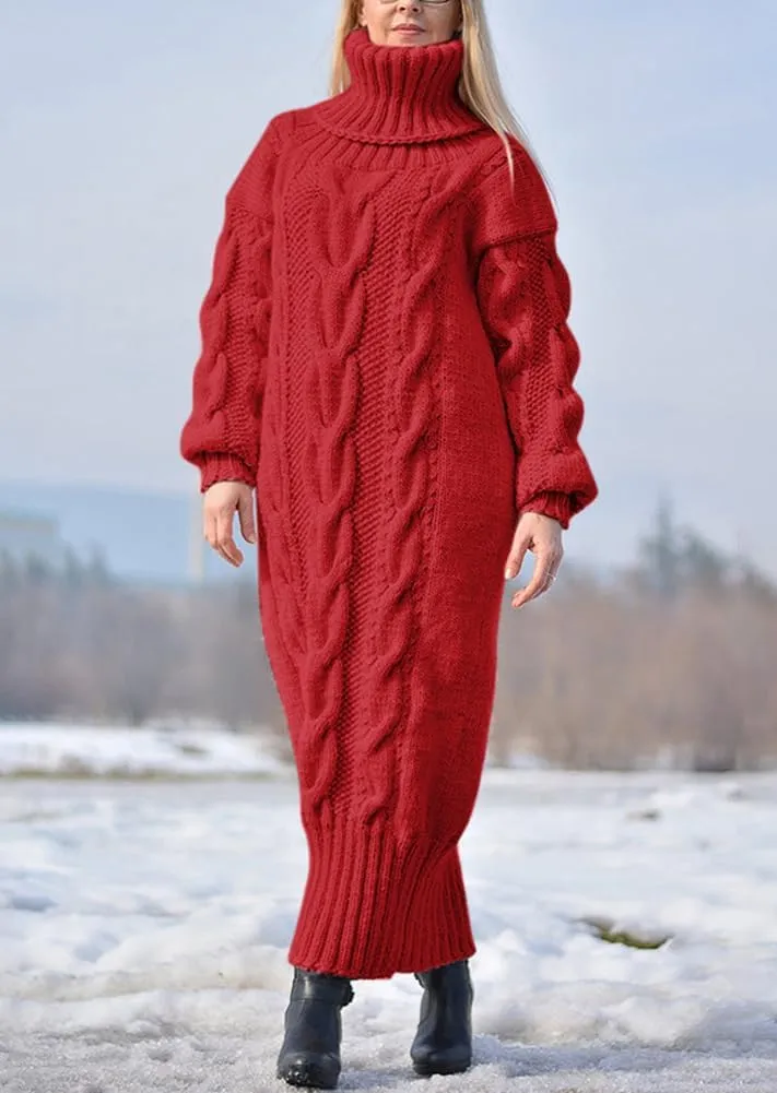 chouyatou Women's Chunky Turtleneck Sweater Dress Cable Knit Maxi Long Pullover Sweater Dress