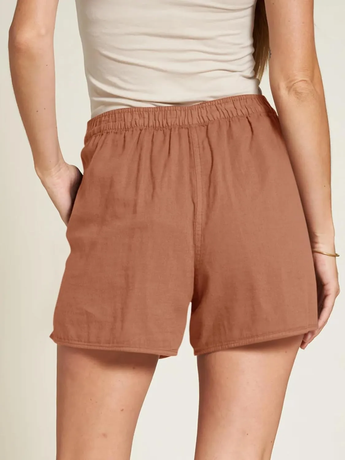 Cicy Bell Womens Summer Cotton Shorts Casual Elastic High Waisted Pleated Cute Trendy Comfy Beach Pants