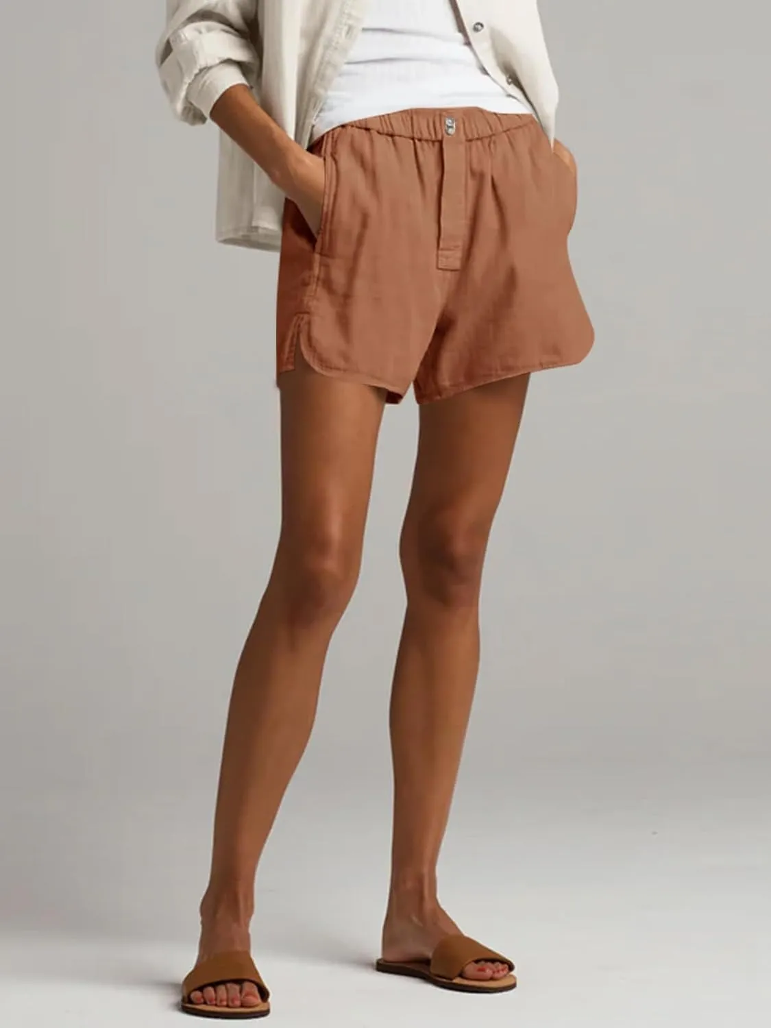 Cicy Bell Womens Summer Cotton Shorts Casual Elastic High Waisted Pleated Cute Trendy Comfy Beach Pants
