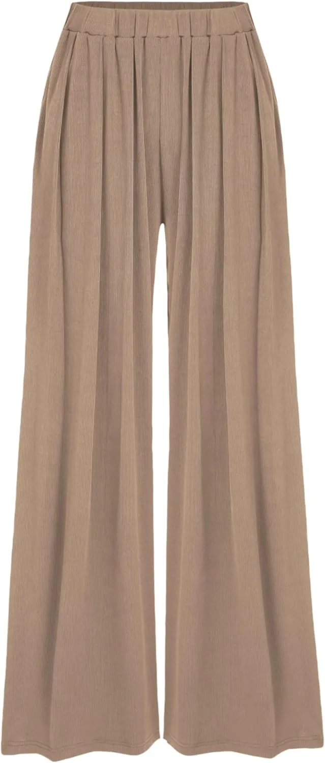 CIDER Wide Leg Palazzo Pants for Women with Pockets Elastic Business Causal Pants Women Summer for Beach Travel Trousers