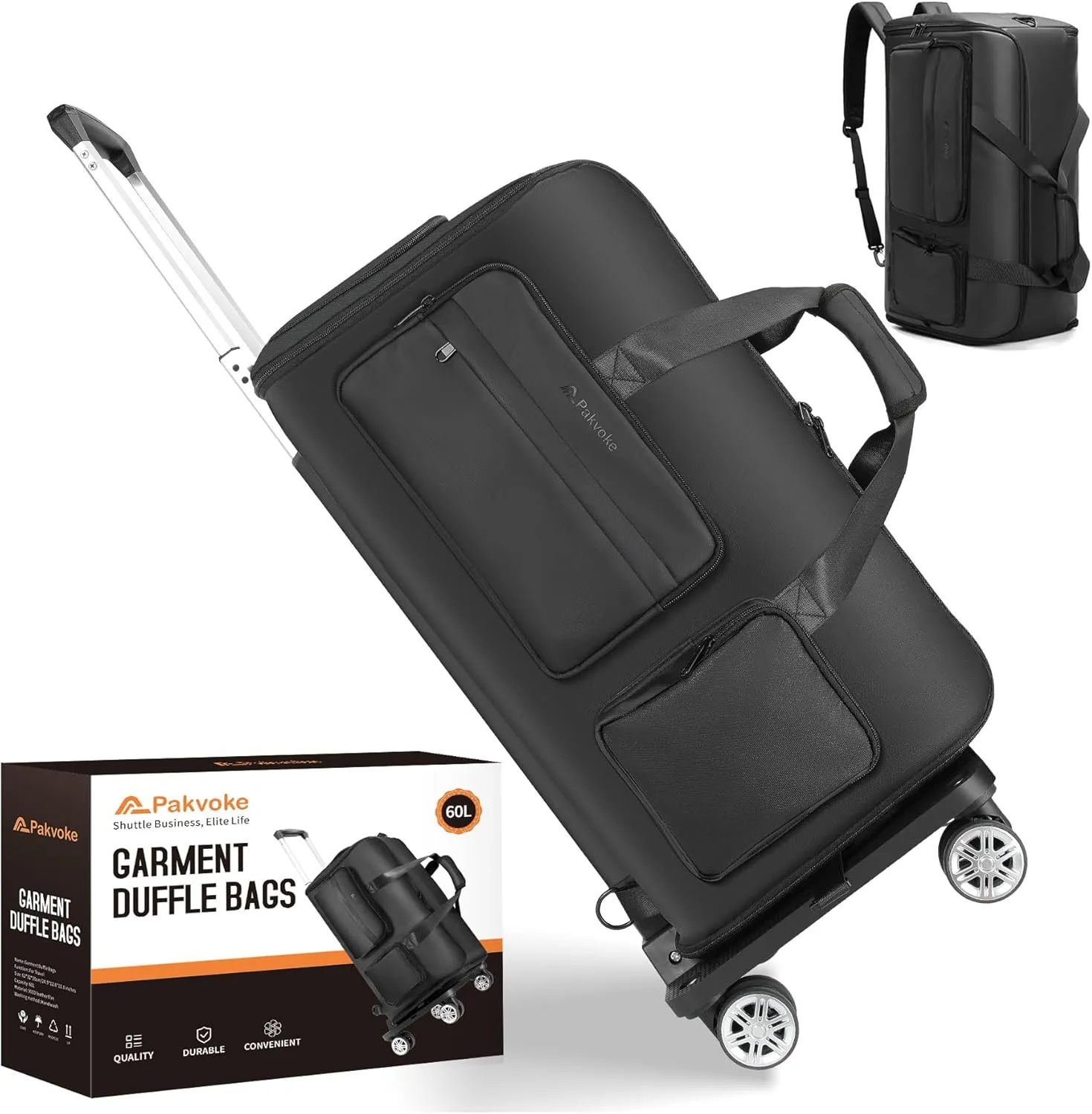 Convertible Rolling Garment Duffle Bag for Travel - Large Capacity with Wheels, Shoe Compartment & Back Strap, Ideal for Business Trips, Weddings, and Weekenders