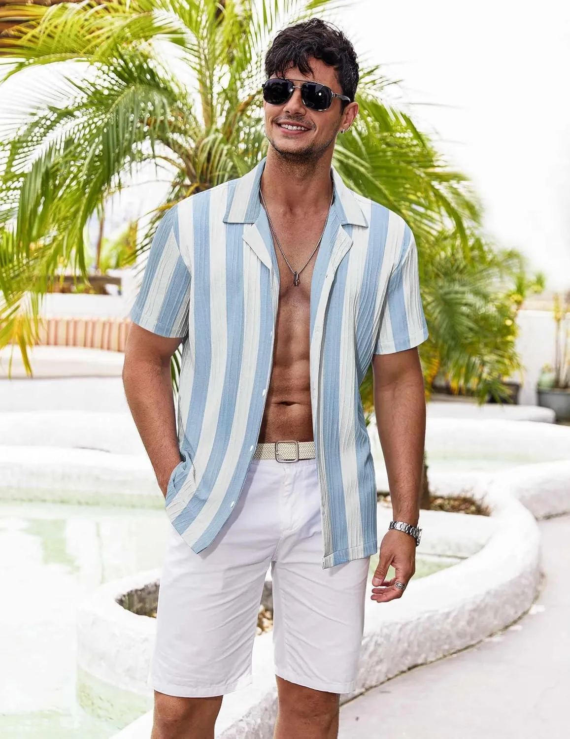 COOFANDY Men's Casual Shirts Short Sleeve Button Down Shirts Fashion Textured Summer Beach Shirt