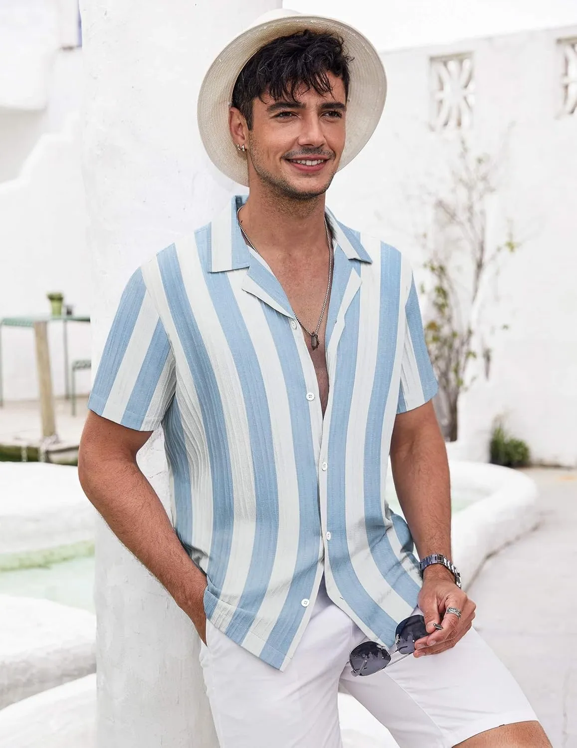 COOFANDY Men's Casual Shirts Short Sleeve Button Down Shirts Fashion Textured Summer Beach Shirt