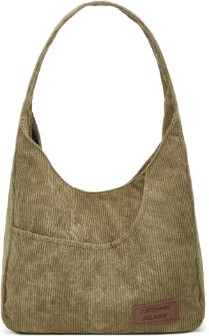 Corduroy Tote Bag Unisex Retro Handbag Multi Pocket Shoulder Work College Satchel Compartment Messenger Purse