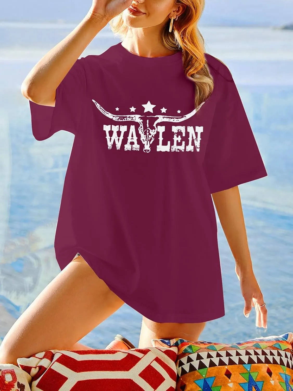 Cow Skull Women Oversized Shirts Country Music Tshirt Western T Shirt Vintage Music Lover Gift Rodeo Cowboy Graphic Tee