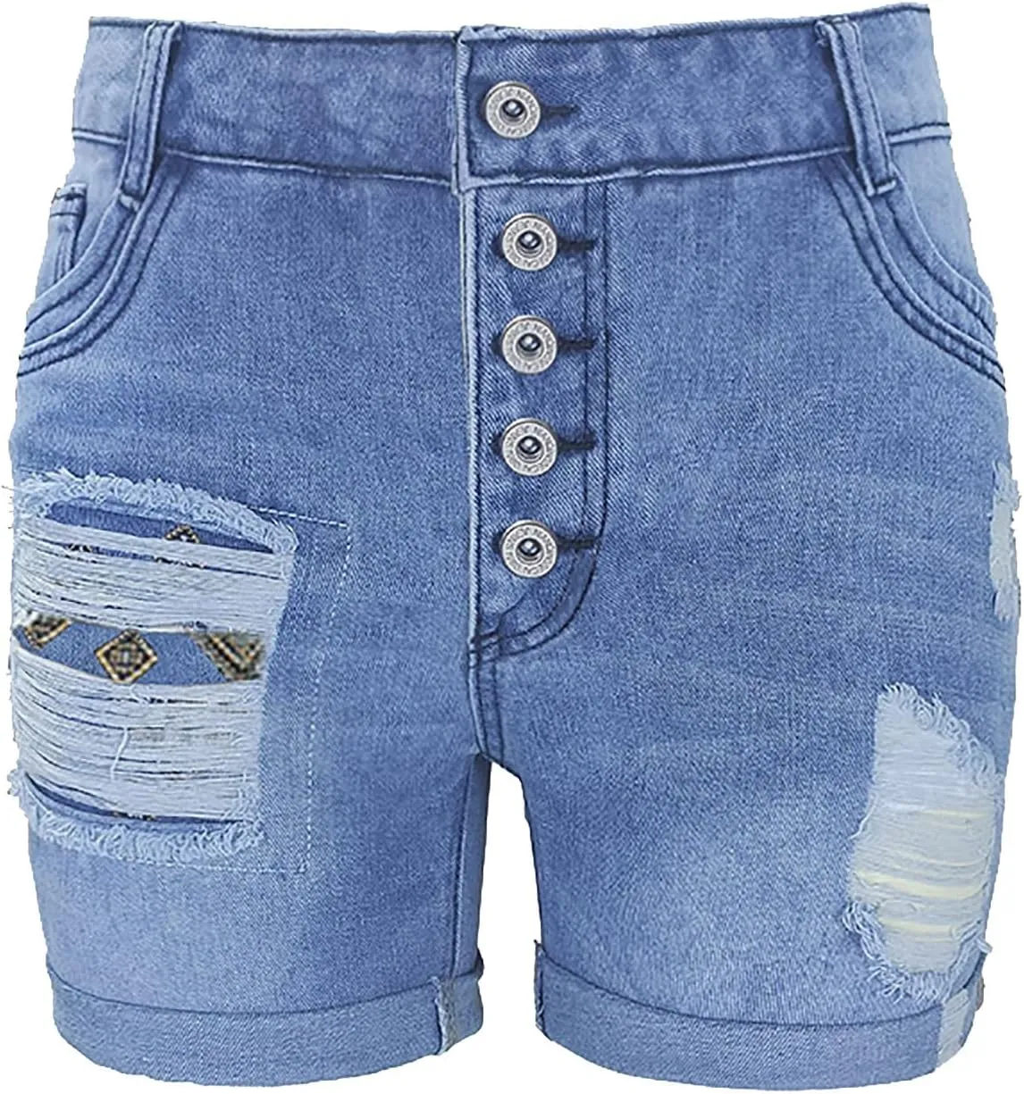 Denim Shorts Women Mid Rise Ripped Jean Shorts Stretchy Folded Hem Hot Short Jeans