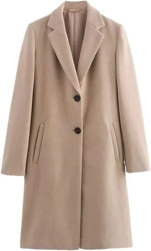Disimlarl Women Casual Slim Button Coat Double Pocket Long Sleeve Lapel Outerwear Soft Long Style Outwear